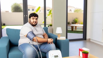 overweight-man-taking-blood-pressure-at-home